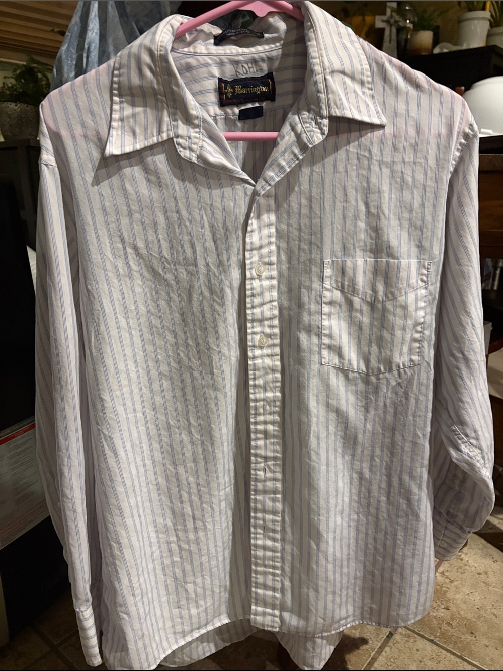 Barrington Men's White Shirt with Light Blue Stripes - Casual Button-Down